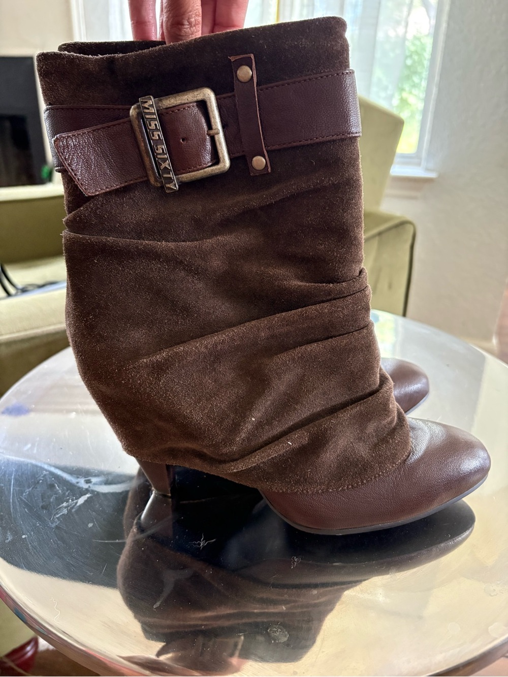 Miss Sixty Jasmine Booties Brown Size 39 Suede Cuff Metal Buckle